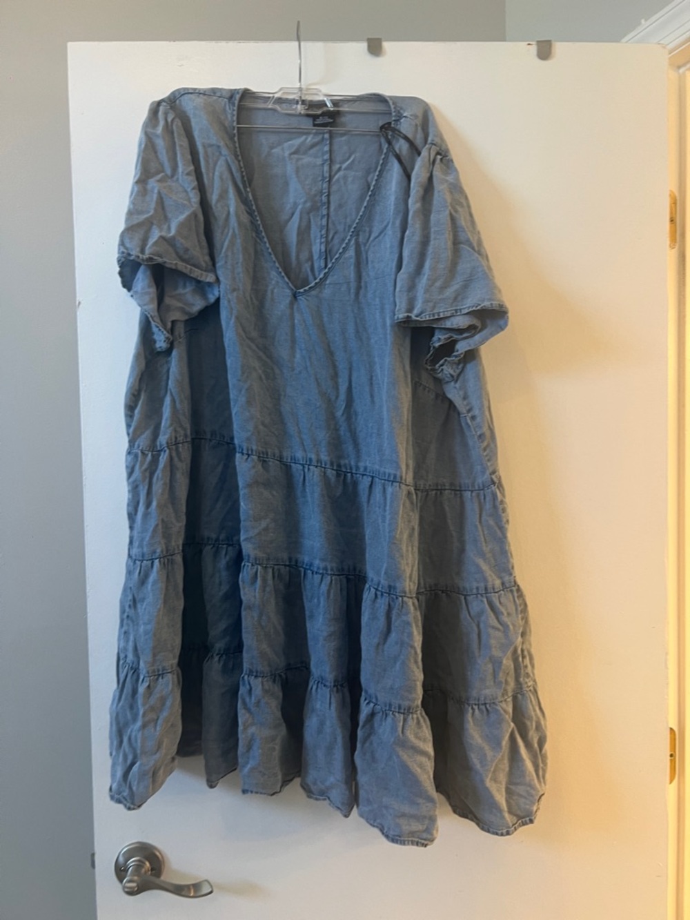 Light Blue Tiered V-Neck denim Dress